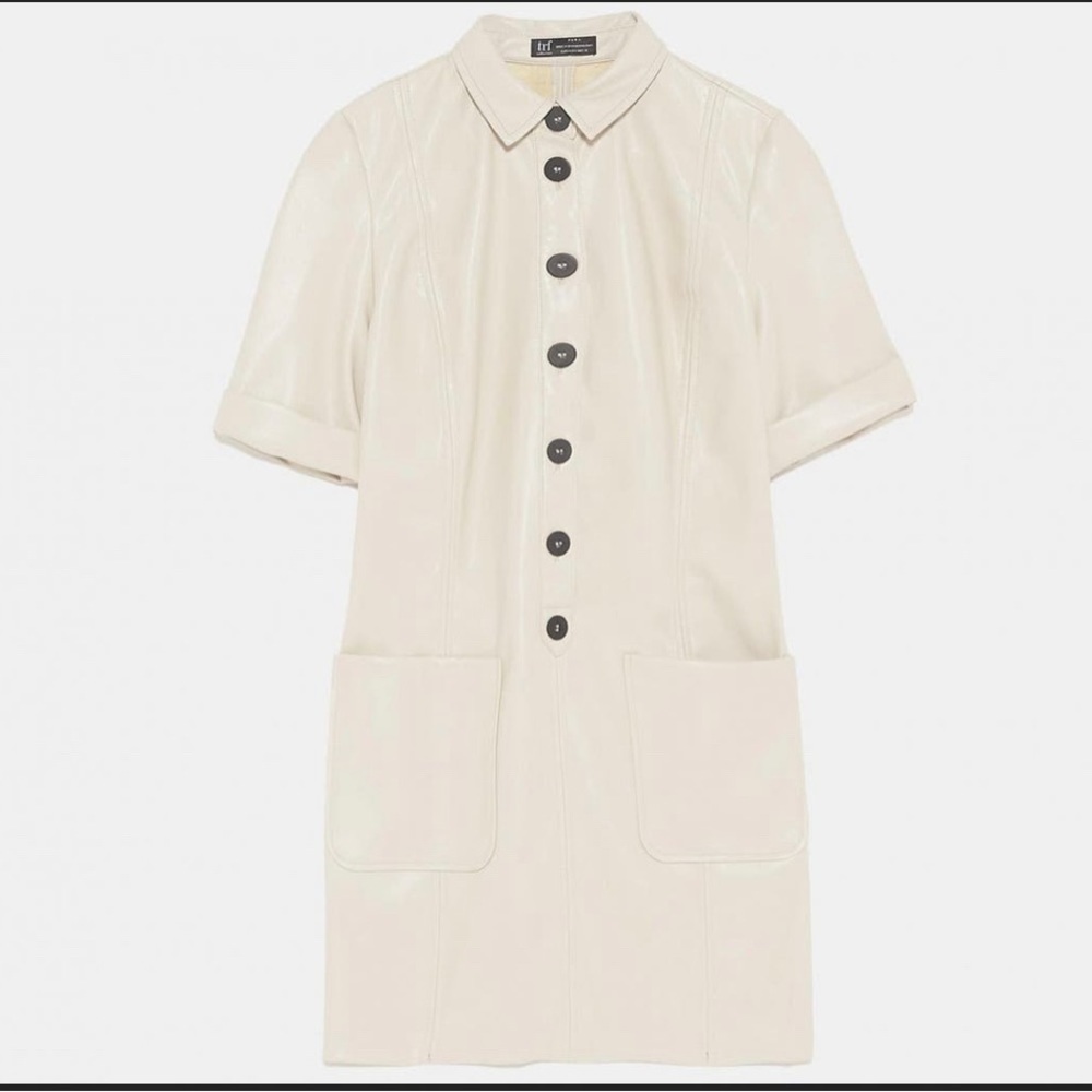 ZARA FAUX LEATHER CREAM MINI DRESS SMALL
